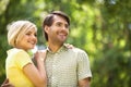 Loving couple in park. Royalty Free Stock Photo
