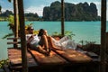 Loving couple resting in Asia. A young couple travels to exotic countries. Man and woman at the resort. Couple resting in Thailand