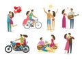 Loving couple, set of icons. Family, love concept. Cartoon vector illustration Royalty Free Stock Photo