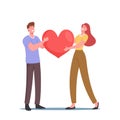 Loving Couple Share Love, Holding Huge Red Heart in Hands. Human Relations, Love, Romantic Dating. Newlywed Couple