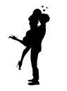 Loving couple silhouette, modern and young man and woman hugging and kissing, valentine s day, wedding, invitation. Flat