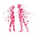 Loving couple silhouettes of rose petals