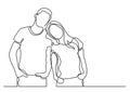 Loving couple standing - continuous line drawing