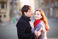 Loving couple on a walk in the setting sun. a romantic journey