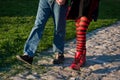 Loving couple walking on the stone path Royalty Free Stock Photo