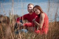 The loving couple walks on the wheat field Royalty Free Stock Photo