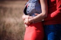 The loving couple walks on the wheat field Royalty Free Stock Photo