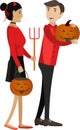 Loving couple wearing festive Halloween costume with creepy makeup vector icon isolated on white