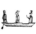 Loving couple woman and a man in a boat Venice sketch vintage valentines day happy lovers