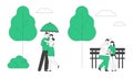 Loving Couples Spare Time. Young People in Love Spend Time Together, Man and Woman Walking under Umbrella