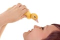 Loving an easter duckling Royalty Free Stock Photo