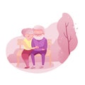 Loving elderly couple flat vector illustration isolated on white background