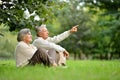 Portrait of elderly couple in summer park Royalty Free Stock Photo