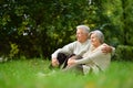 Portrait of elderly couple in summer park Royalty Free Stock Photo