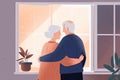 Loving family couple grandparents hugging at home, back view. Generative AI