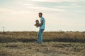 Loving family. Father and his son baby boy playing and hugging outdoors. Happy dad and son outdoors. Concept of Father`s day. Royalty Free Stock Photo