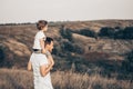 Loving family. Father and his son baby boy playing and hugging outdoors. Happy dad and son outdoors. Concept of Father`s day. Royalty Free Stock Photo