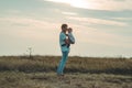 Loving family. Father and his son baby boy playing and hugging outdoors. Happy dad and son outdoors. Concept of Father`s day. Royalty Free Stock Photo