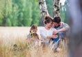 Loving family together in a park, field or woodlands Royalty Free Stock Photo