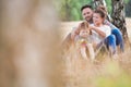 Loving family together in a park, field or woodlands Royalty Free Stock Photo