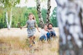 Loving family together in a park, field or woodlands