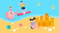 Loving Father, Kids Summer Vacation Illustration