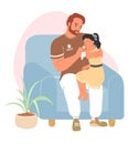 Loving father supporting crying daughter vector illustration