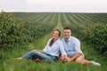 Loving guy and girl walking in nature.concept of love story outdoor.Lovers Walking in spring park.stylish couple in love