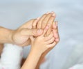Loving hands clasped of Family father, mother and daughter Royalty Free Stock Photo