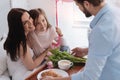 Loving handsome husband bringing breakfast to his wife Royalty Free Stock Photo