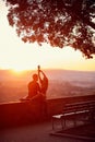 Loving couple enjoying together on romantic sunset Royalty Free Stock Photo