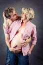 Loving happy couple, smiling pregnant woman with her husband Royalty Free Stock Photo