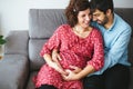 Loving happy pregnant couple at home Royalty Free Stock Photo