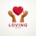 Loving Heart simple vector logo or icon created with red glossy heart sign