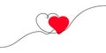 Loving hearts connected in one continuous drawn line, love hearts decoration, drawn heart in thin line isolated for greeting