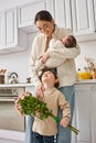 loving joyful family in housewear posing