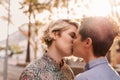 Loving lesbian couple sharing a romantic moment in the city Royalty Free Stock Photo