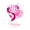 Loving make up artist beauty logo emblem on heart