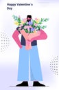 loving man holding flowers bouquet guy in love celebrating happy valentines day full length