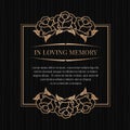 In loving memory banner with brown bronze rose frame on black texture background vector design