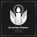 In loving memory letter and abstract modern white Praying Hands Holding light Candle sign on black background vector design