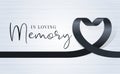 In loving memory text and black heart ribbon sign on soft light wood texture background vector design