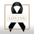 In loving memory text and black ribbon sign in square frame vector design