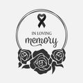 In loving Memory text and ribbon in Black Wreath rose vector design