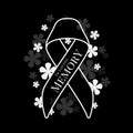 In loving memory text in white line ribbon sign with flower around on black background vector design