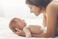 Loving mom carying of her newborn baby at home Royalty Free Stock Photo