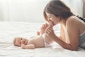 Loving mom carying of her newborn baby at home Royalty Free Stock Photo