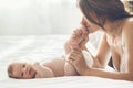 Loving mom carying of her newborn baby at home Royalty Free Stock Photo