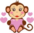 Loving monkey girl with pink hearts