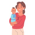 Loving mother carrying toddler. Mom and cute baby, parenting concept flat vector illustration